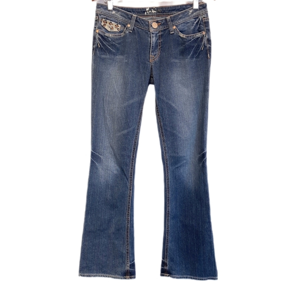 Marciano Bling Embellished Bootcut Jeans Gold Leopard Studded Flap Pocket Denim